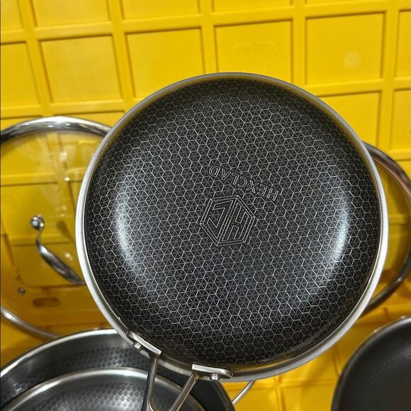 HEXCLAD 7 Piece Nonstick Stainless Steel Frying Pan Set 8 10 12" Lids Wok M $600 - Picture 10 of 10